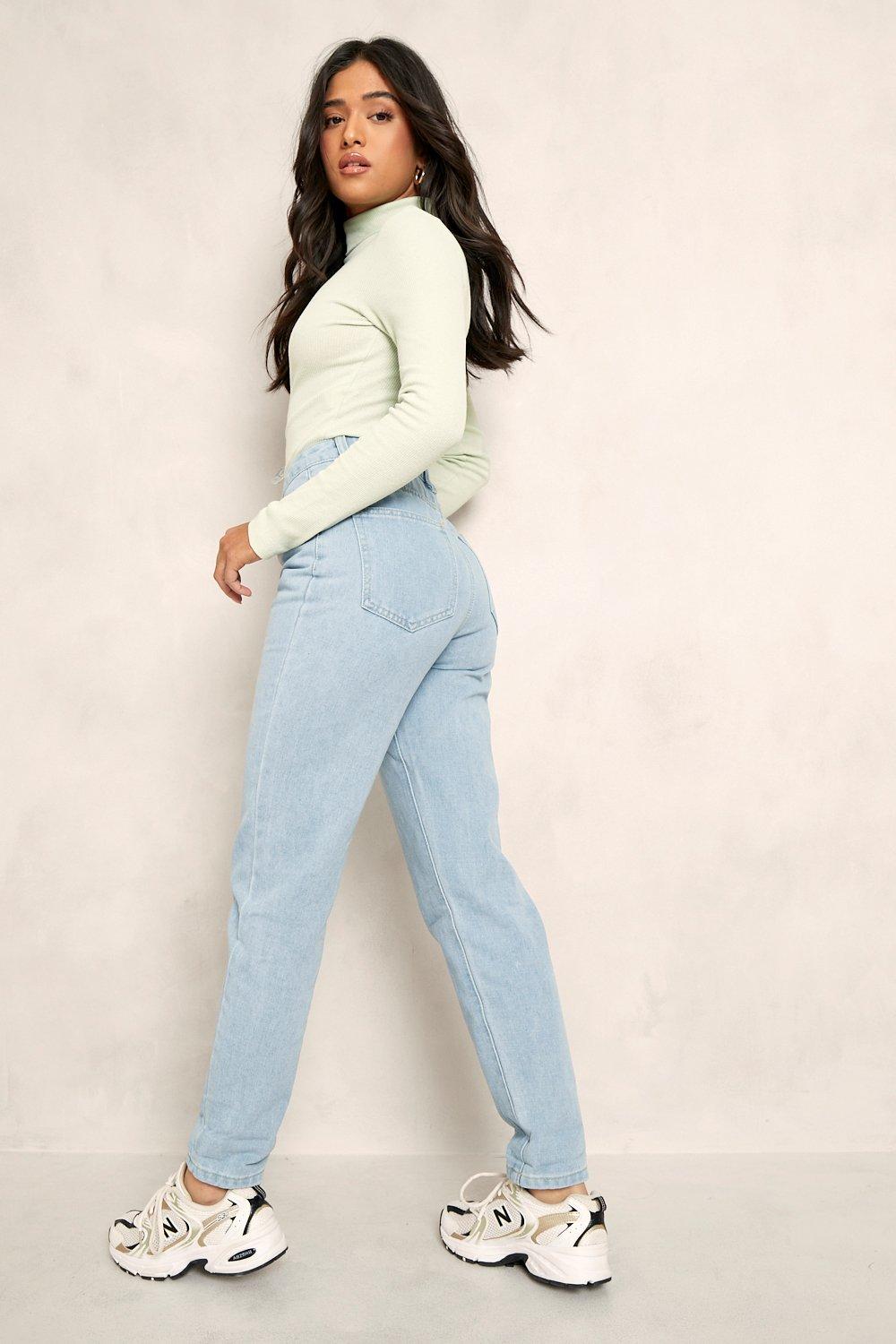 Petite High Rise Mom Jeans | boohoo